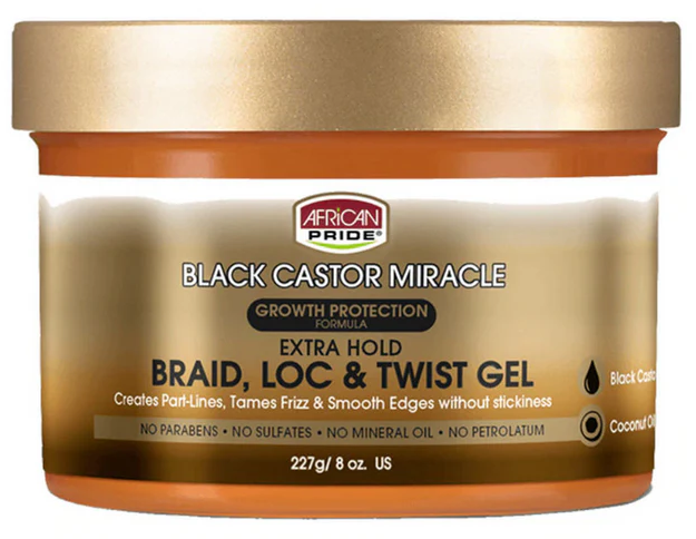 African Pride Black Castor Miracle Braid, LOC, & Twist Gel 8oz